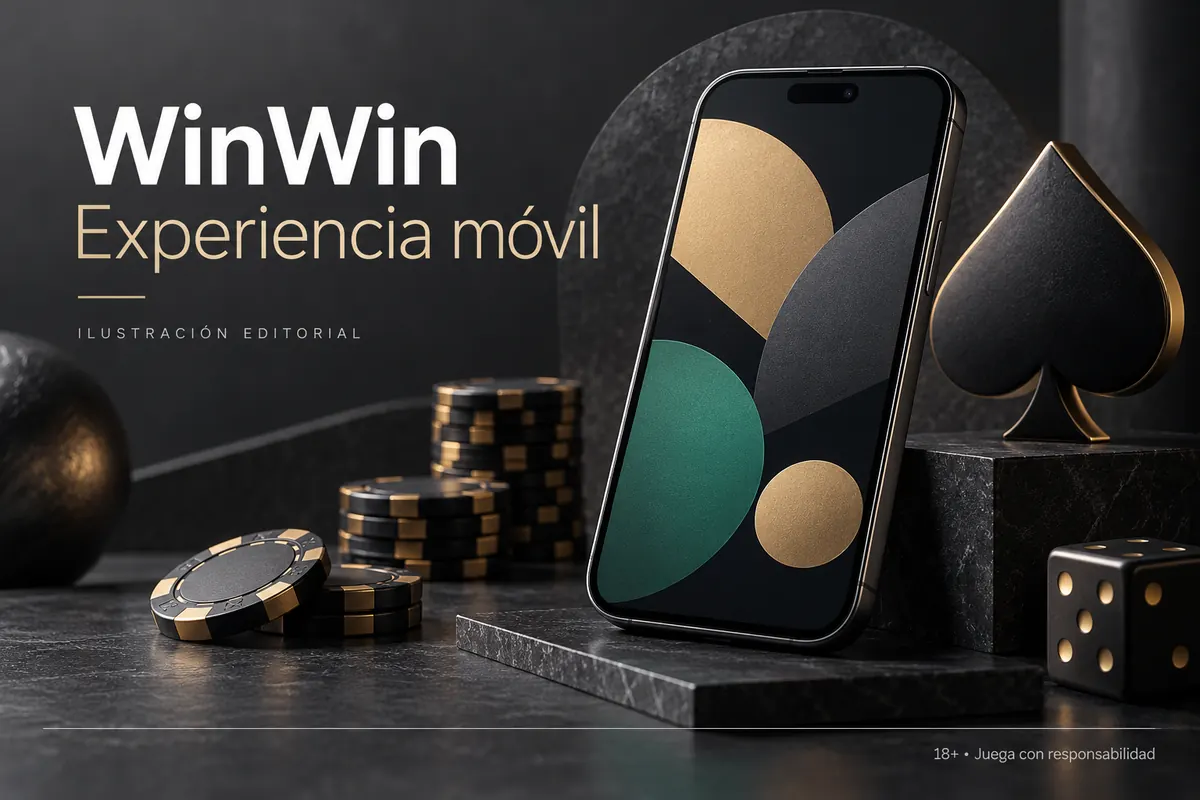 WinWin en el celular: funciona desde el navegador, la app es opcional. Ilustración editorial.