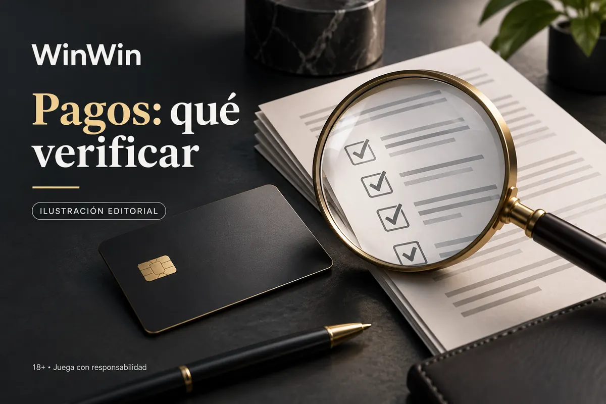 Pagos en WinWin: qué verificar antes de depositar y retirar. Ilustración editorial.