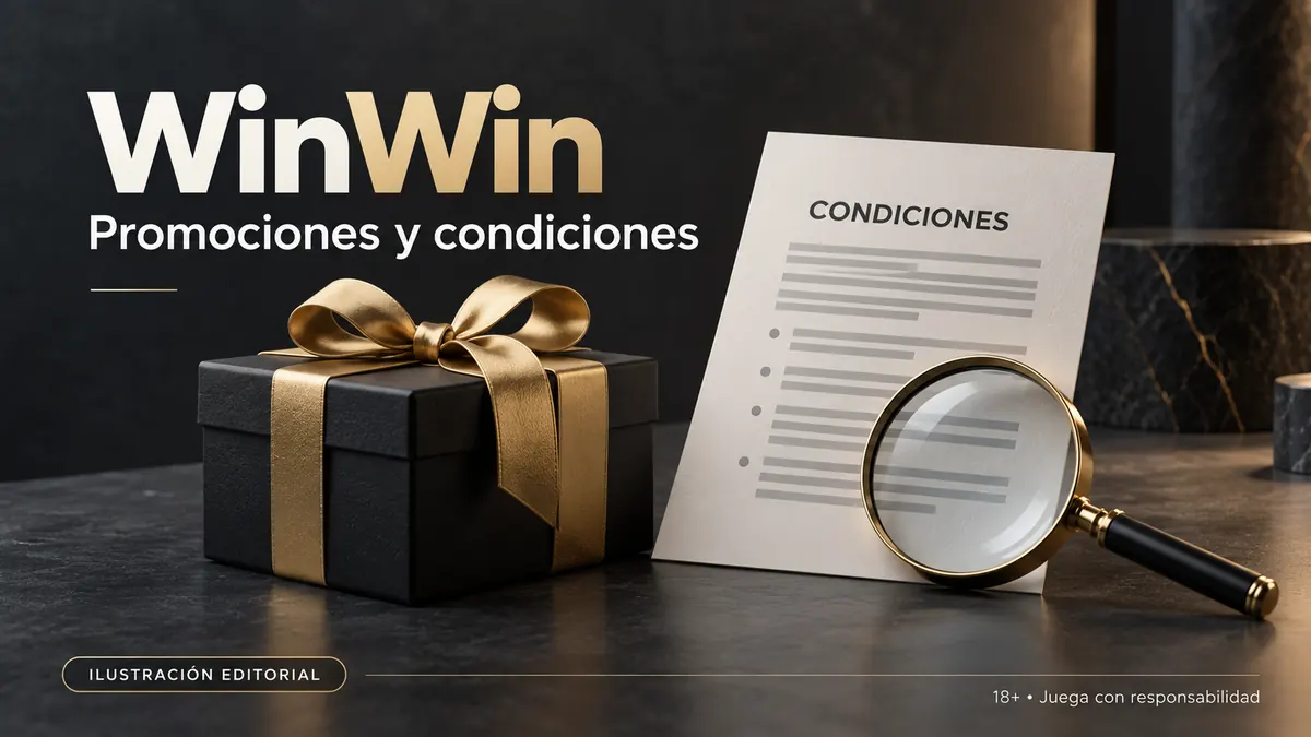 Promociones y condiciones en WinWin: revisa el rollover y la apuesta máxima. Ilustración editorial.