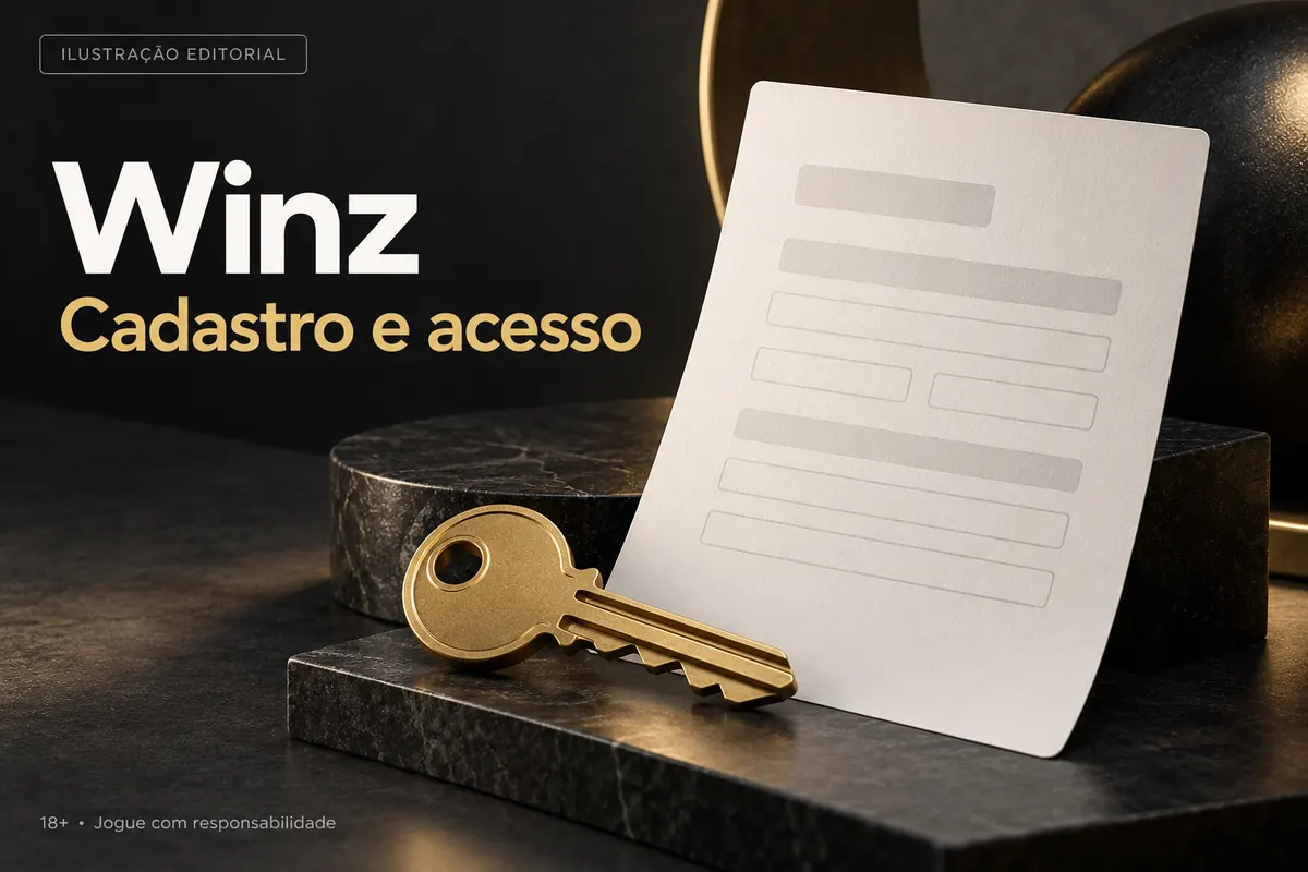 Cadastro e acesso em Winz.io: dados reais e verificação da conta. Ilustração editorial.