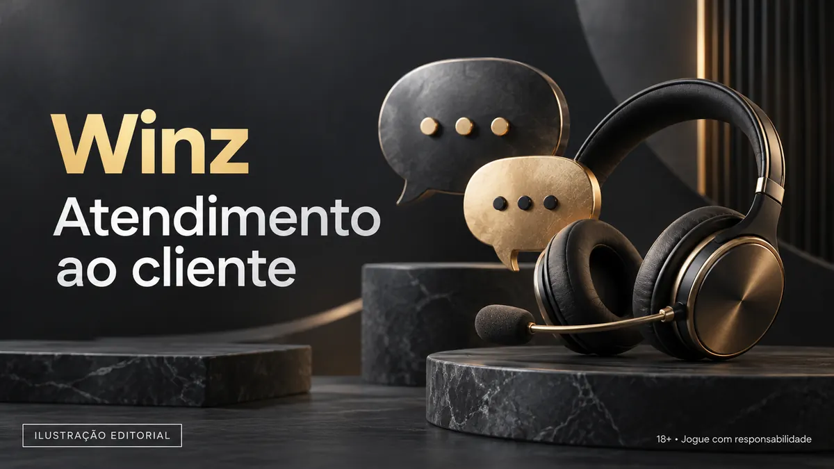 Atendimento ao cliente de Winz.io: chat e e-mail; confira horários e idioma. Ilustração editorial.