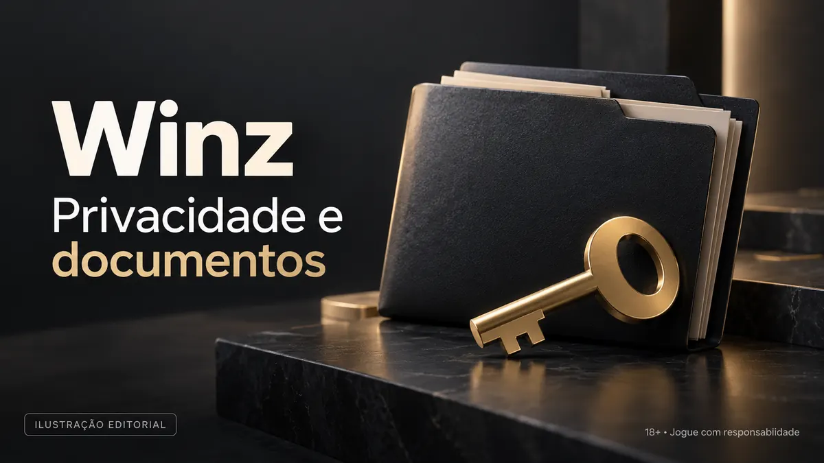 Privacidade e documentos em Winz.io: verificação de identidade antes do primeiro saque. Ilustração editorial.