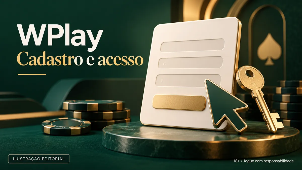 Formulário com botão dourado, cursor verde e chave, título Cadastro e acesso