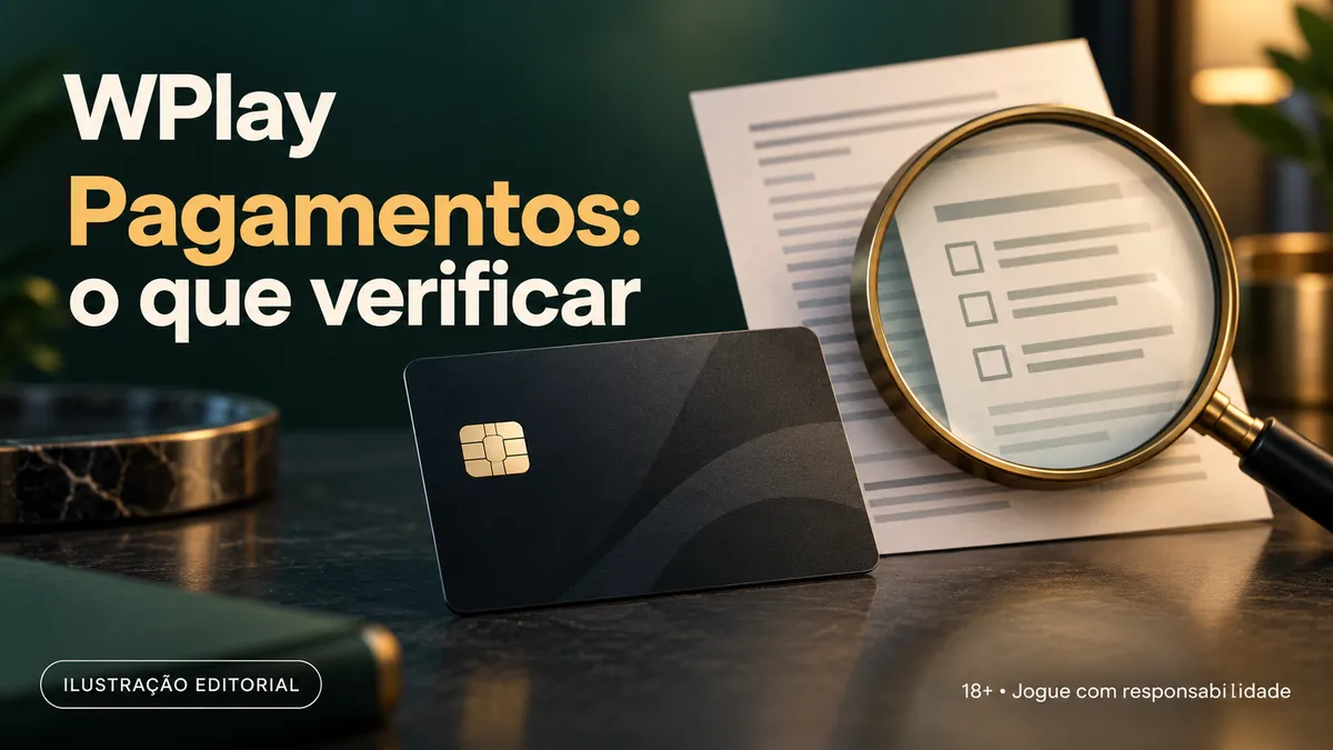Cartão preto e lista com caixas vazias sob lupa, título Pagamentos: o que verificar
