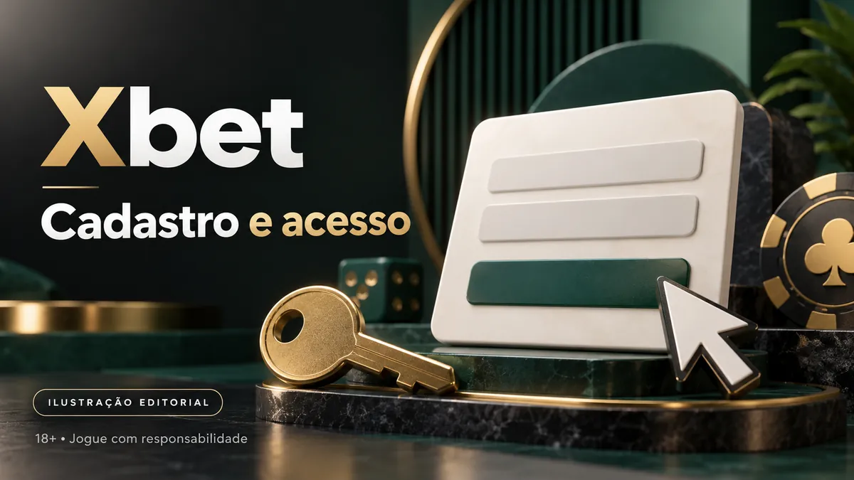 Formulário com botão verde, chave dourada e cursor, título Cadastro e acesso
