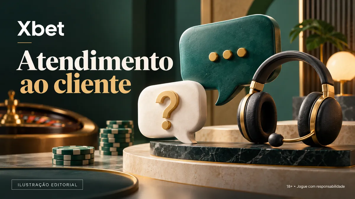 Headset preto, balão verde e ponto de interrogação, título Atendimento ao cliente