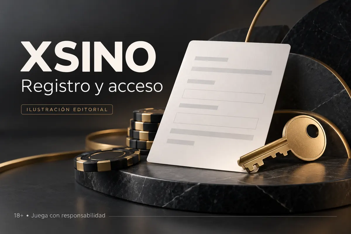 Registro y acceso en XSINO: datos reales y verificación de la cuenta. Ilustración editorial.