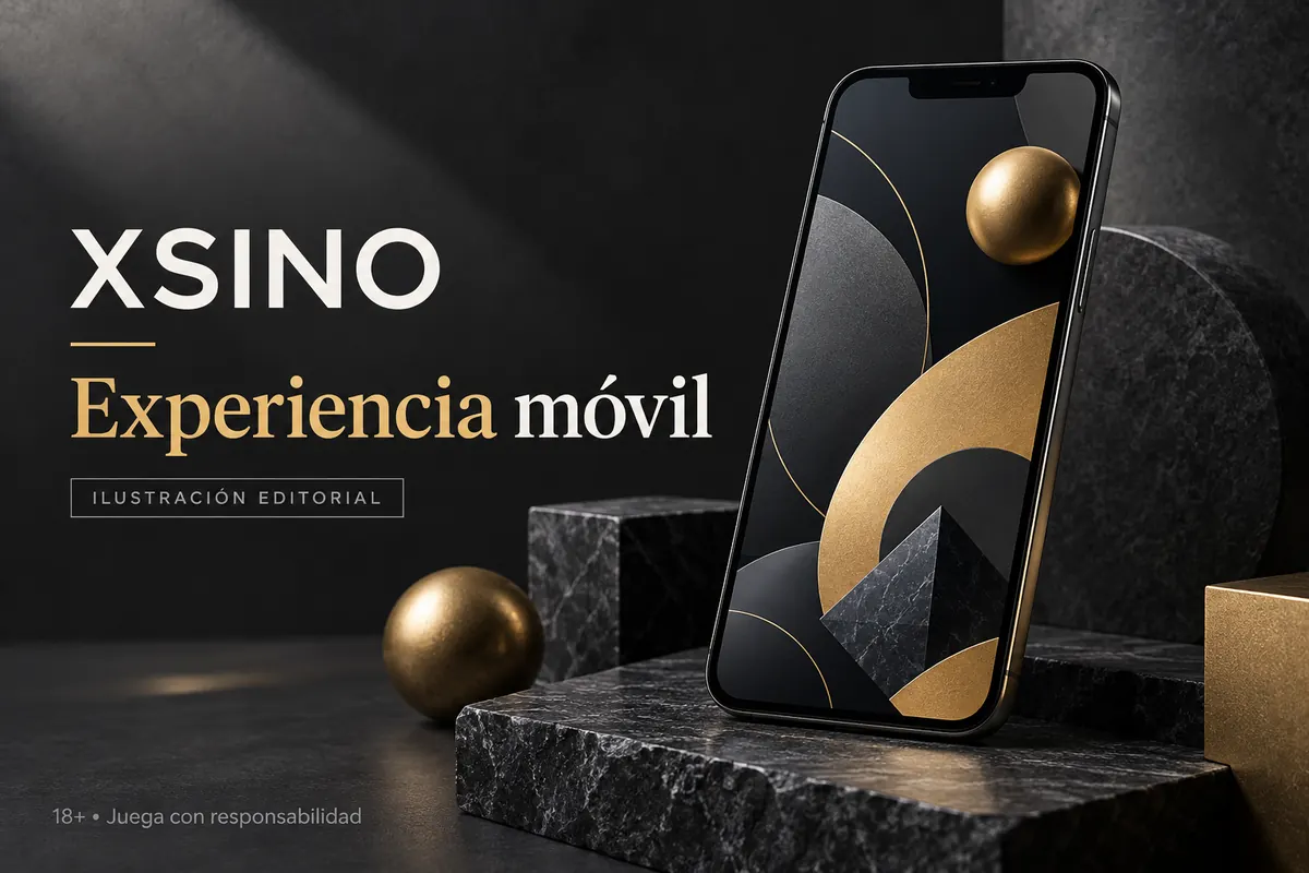 XSINO en el celular: funciona desde el navegador, la app es opcional. Ilustración editorial.