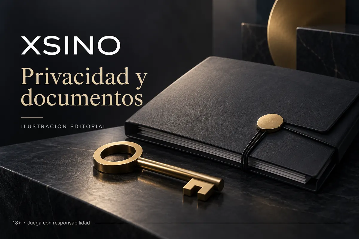 Privacidad y documentos en XSINO: verificación de identidad antes del primer retiro. Ilustración editorial.