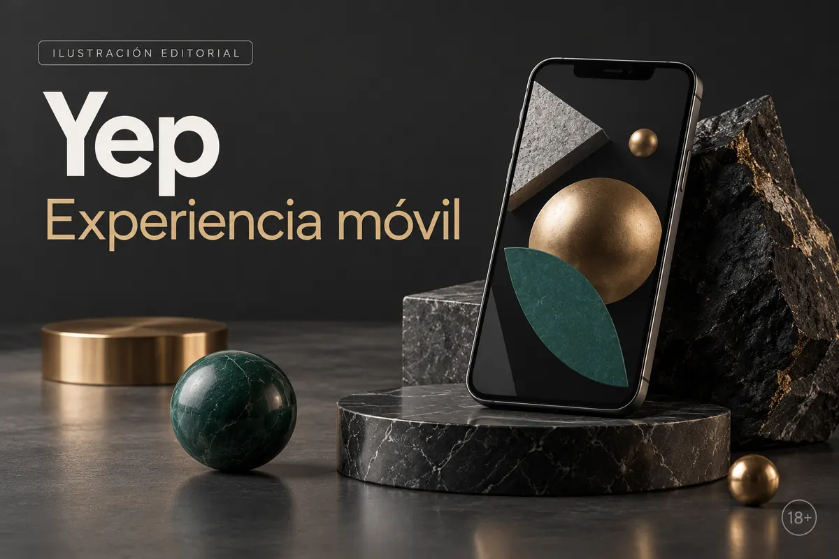 Yep Casino en el celular: funciona desde el navegador, la app es opcional. Ilustración editorial.