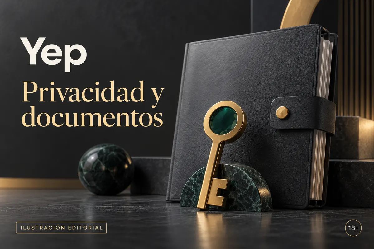 Privacidad y documentos en Yep Casino: verificación de identidad antes del primer retiro. Ilustración editorial.