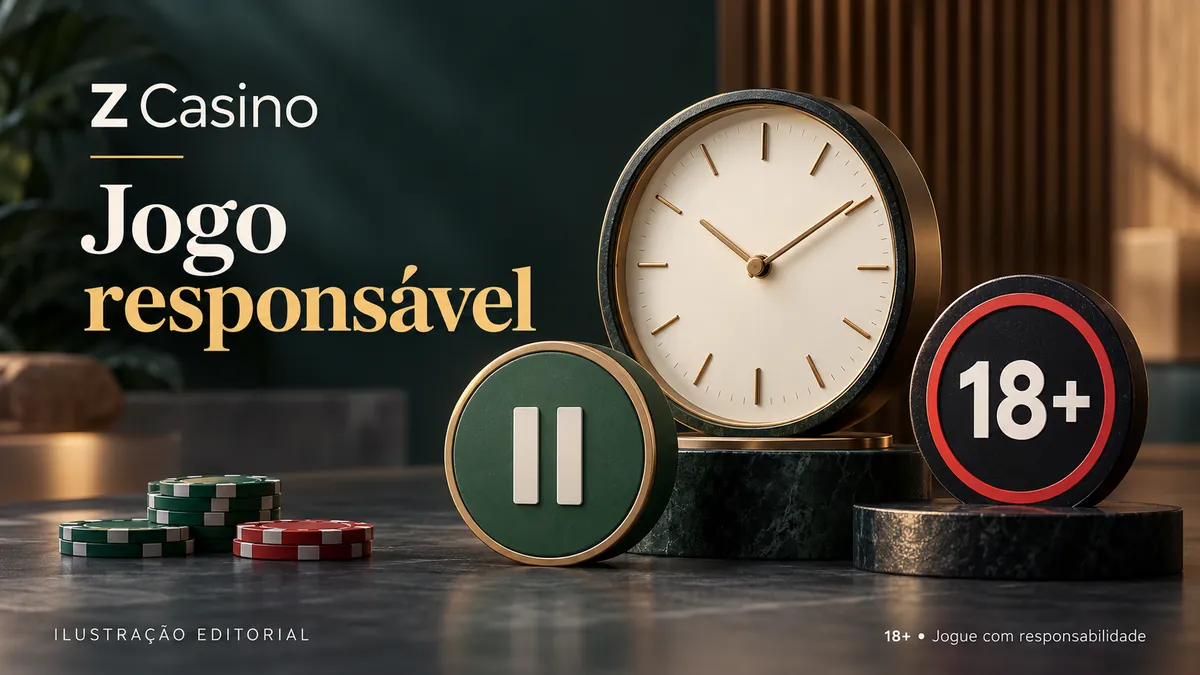 Relógio, botão de pausa e selo 18+ sobre bases de mármore